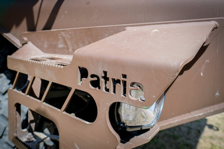 Adazi, Latvia- June 11, 2024: Six-wheeled armoured personnel carrier Patria 6x6, Patria XA-300, in the service in the Latvian armyのeditorial素材
