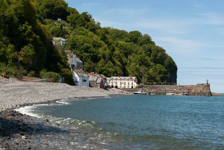 Clovelly Cornwall with beach in foregroundのeditorial素材