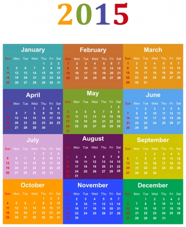 Colored Calendar For Year 2015のイラスト素材