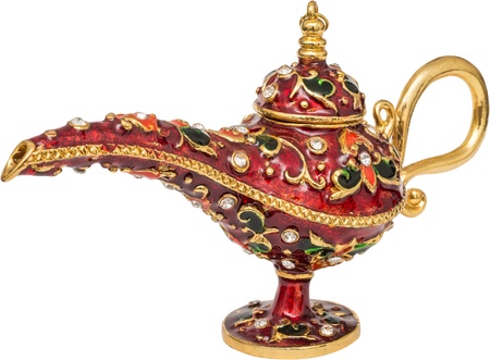 Red Genies Lamp With Precious Stones Isolated On Whiteの写真素材