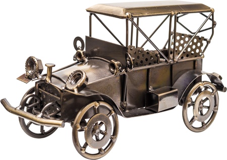 Handmade Metal Vintage Toy Car Isolated On Whiteの写真素材