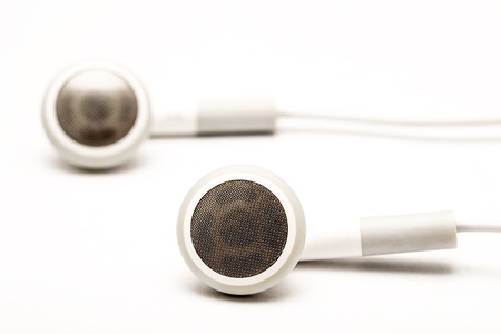 Macro Photo Of Mp3 Player Modern Headphones On A White Backgroundの写真素材