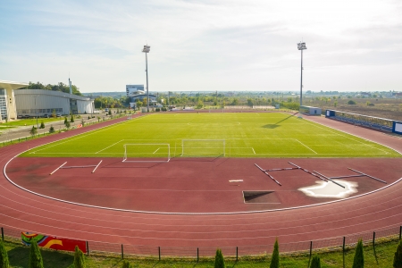 Empty Stadium Arena With Football Field And Racing Tracksのeditorial素材