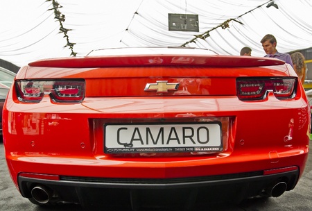 Red Chevrolet Camaro Muscle Car International Auto-Moto Show In Bucharestのeditorial素材