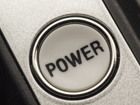 Closeup Of A Silver Modern Round Power Buttonの写真素材