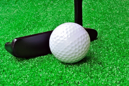 Mini Golf Club And Ball On Artificial Grassの写真素材