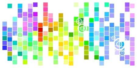 Abstract Mosaic Rainbow Colored Rectangles Tilted With Circles On White Backgroundの写真素材