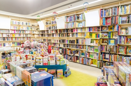 Library Bookshelves With Children Booksのeditorial素材