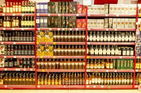 Whisky Bottles For Sale In A Store Standのeditorial素材