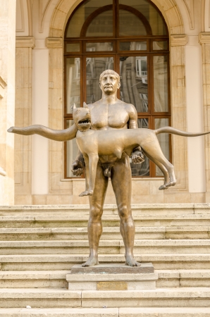 The Statue Of Roman Emperor Trajan Located at The National Museum Of History On Victory Street (Calea Victoriei) - Bucharest Romaniaのeditorial素材