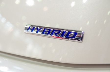 Closeup Photo Of A Hybrid Car Symbolの写真素材