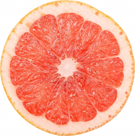 Macro Photo Of A Pink Grapefruit Slice Isolated On Whiteの写真素材