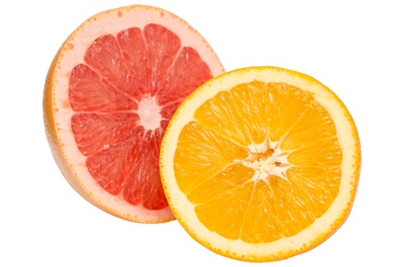 Tropical Fruits  Pink Grapefruit and Orange  Isolated On Whiteの写真素材