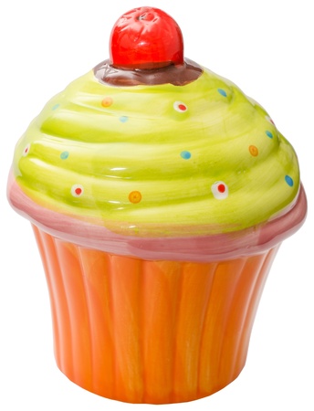 Cherry Cupcake Ceramic Isolated On Whiteの写真素材