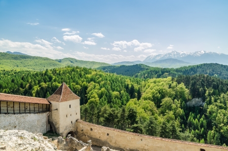 Ancient Defense Wall At Rasnov Citadel In Romaniaのeditorial素材