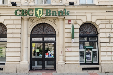 BUCHAREST, ROMANIA - JUNE 15: CEC Bank Agency on June 15, 2013 in Bucharest, Romania. Located downtown Bucharest is a state-owned Romanian banking institution with many agencies around the country.のeditorial素材
