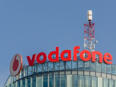 BUCHAREST, ROMANIA - JUNE 24: Vodafone Building on June 24, 2013 in Bucharest, Romania. It is the world\'s second-largest mobile telecommunications company headquartered in London.のeditorial素材