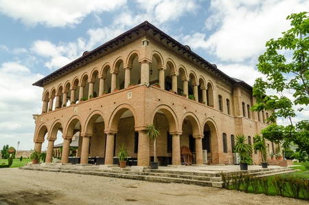 MOGOSOAIA, ROMANIA - JULY 9: Mogosoaia Palace on July 9, 2013 in Mogosoaia, Romania. It was built between 1698-1702 by Constantin Brancoveanu in the Romanian Renaissance style or Brancovenesc style.のeditorial素材