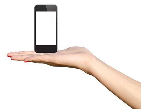 Teen Girl Hand Holding New Smart Phoneの写真素材