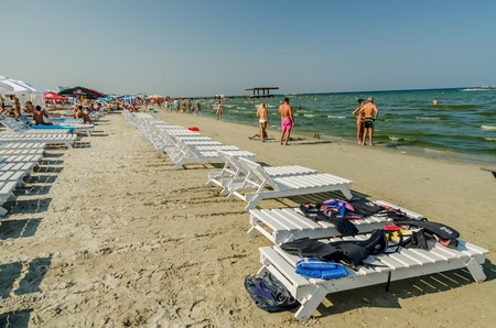 MAMAIA, ROMANIA - AUGUST 08  People have fun at the Black Sea on August 08, 2013 in Mamaia, Romania  Mamaia is considered to be the most popular romanian resort with 4 and 5 stars hotels のeditorial素材