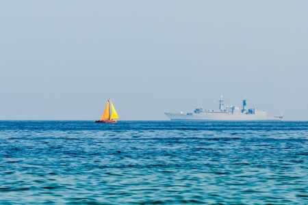 Two Ships Far Into The Black Seaの写真素材