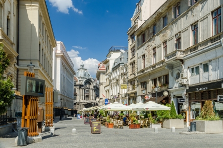BUCHAREST, ROMANIA - SEPTEMBER 01  People enjoy the first day of autumn downtown Lipscani Street on September 01, 2013 in Bucharest, Romania  Lipscani is one of the most busiest streets of Bucharest のeditorial素材
