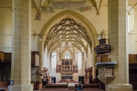 BIERTAN, ROMANIA - AUGUST 24  Biertan Fortified Church Interior on August 24, 2013 in Biertan, Romania  It was built between 1490 and 1520 in gothic style and has the biggest sanctuary in Romania のeditorial素材