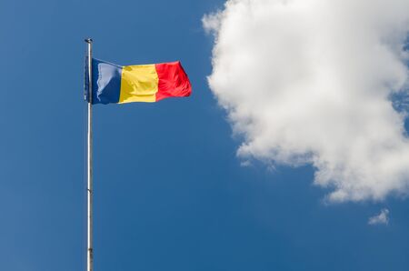 Romanian Independence Flag On A Beautiful Blue Skyの写真素材