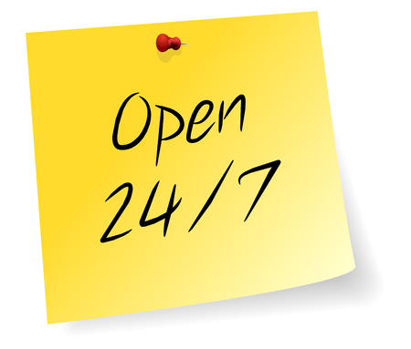Yellow Sticky Note With Non Stop Store Open Schedule Messageのイラスト素材