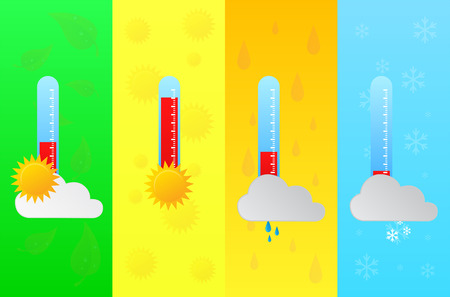 Four Seasons Forecast With Temperature Thermometers Indicatorsのイラスト素材
