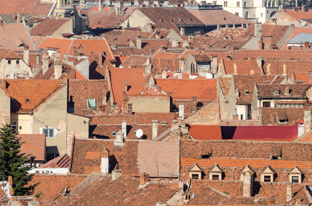 View From Above Of Medieval Tiled Roofsの写真素材