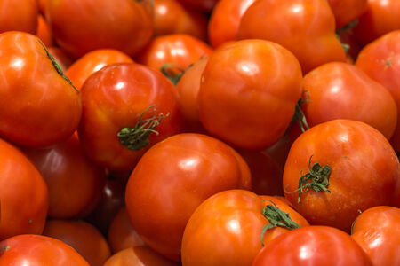 Red Tomatoes In Vegetable Market Displayの写真素材