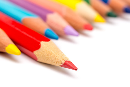 Red Coloring Pencil Different From The Crowd Stepping Upの写真素材