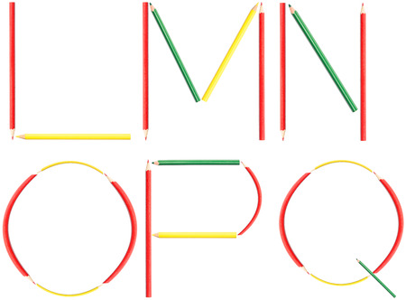 Coloring Pencils Alphabet Letters Set L-Q Isolated On Whiteの写真素材