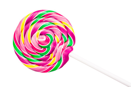 Sweet Colorful Spiral Lollipop On White Backgroundの写真素材