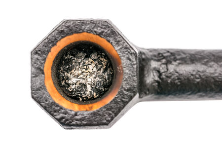 Tobacco Ash In Wooden Pipe On White Backgroundの写真素材