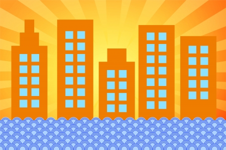 City Skyline On Sunsetのイラスト素材
