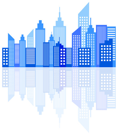 Blue Night Modern City Skyscrapers Skylineのイラスト素材