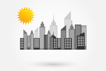 Illustration pour Modern City Skyscrapers Skyline With Sun - image libre de droit