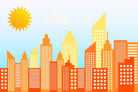 Modern City Skyscrapers Skyline On Sunny Dayのイラスト素材