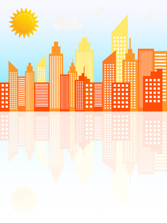 Modern City Skyscrapers Skyline On Sunny Dayのイラスト素材