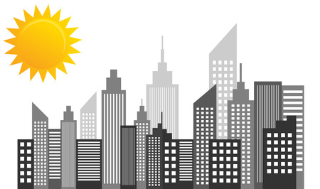 City Skyscrapers Skyline On Sunny Dayのイラスト素材