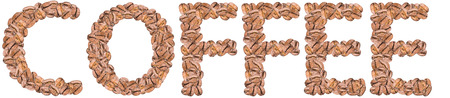 Coffee Word With Coffee Beans Isolated On Whiteの写真素材
