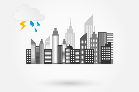 City Skyline On Rainy Day Vector Illustrationのイラスト素材