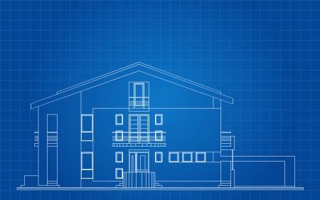 Modern American House Facade Architectural Blueprintのイラスト素材