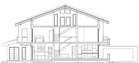 Modern American House Facade Section Architectural Blueprintのイラスト素材