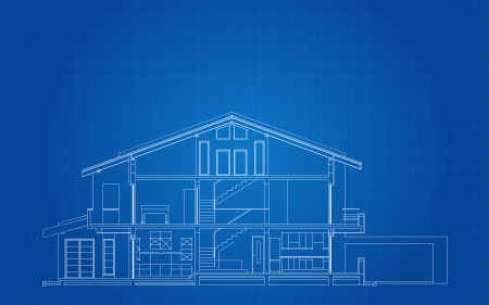 Modern American House Facade Section Architectural Blueprintのイラスト素材