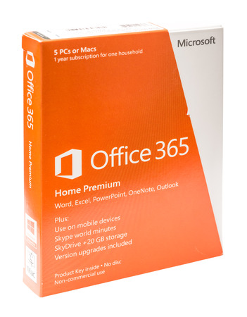 BUCHAREST, ROMANIA - JANUARY 26, 2014  Microsoft Office 365 Retail Box On White Background  It is a subscription based online office and software plus services suite built around Microsoft Office のeditorial素材
