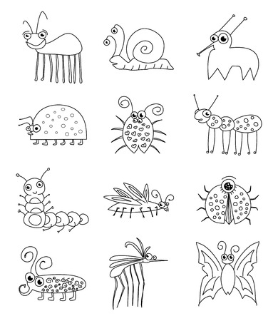 Funny Insect Bugs Doodle Set Vectorのイラスト素材