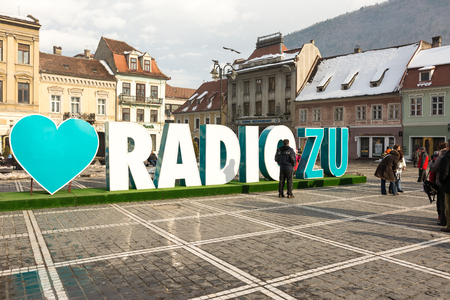 BRASOV, ROMANIA - FEBRUARY 09  Radio Zu Advertising on February 09, 2014 in Brasov, Romania  Started in 2008, Radio Zu is one of the first three listened radio stations in Romania のeditorial素材